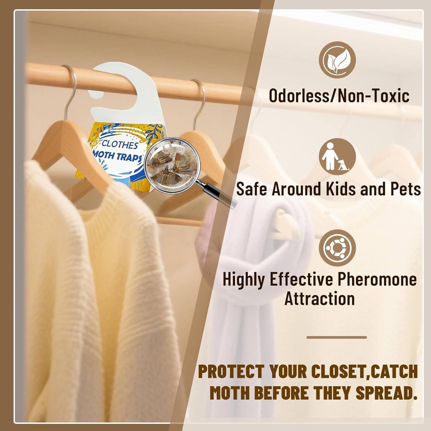 8 Pack Non-Toxic Clothing Moth Traps with Pheromone Attractant, Easy Use