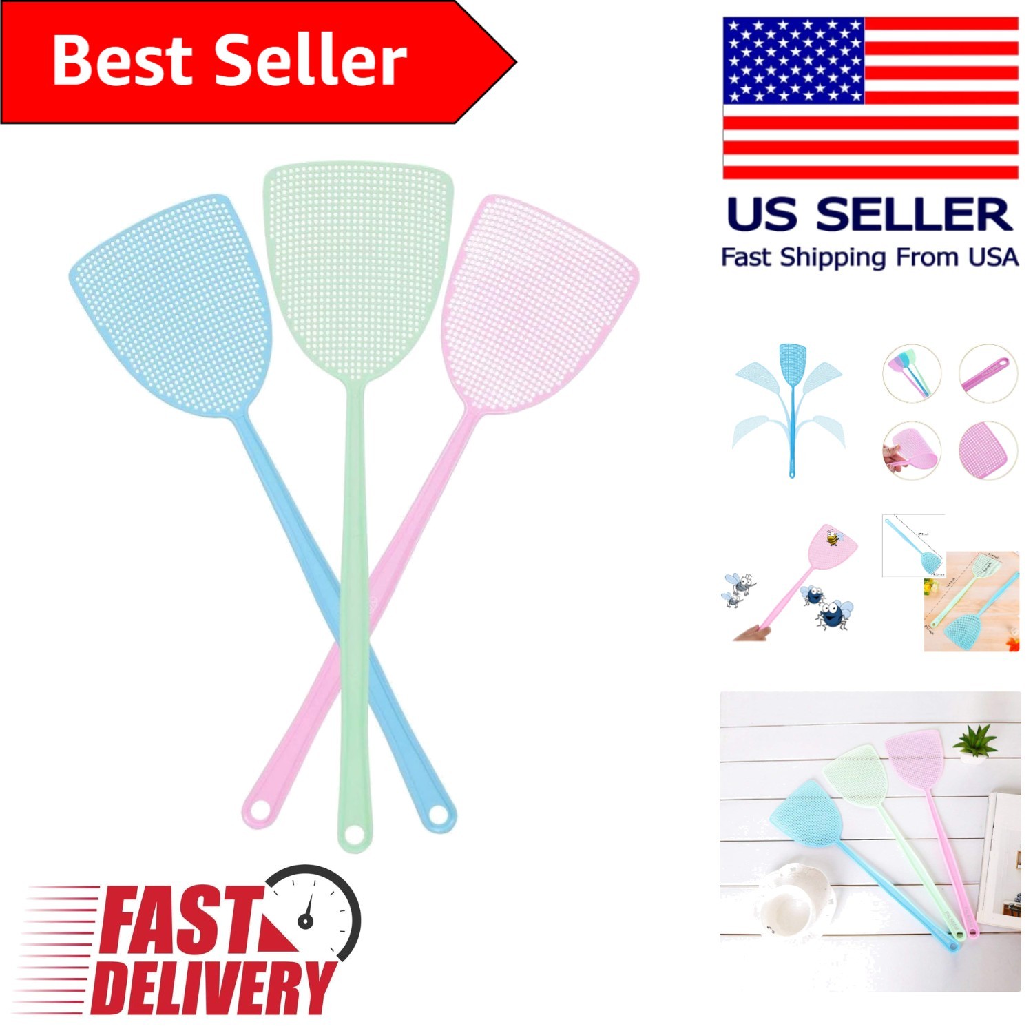 Eco-Friendly Fly Swatter Set – 3 Durable Manual Swatters in Assorted Colors