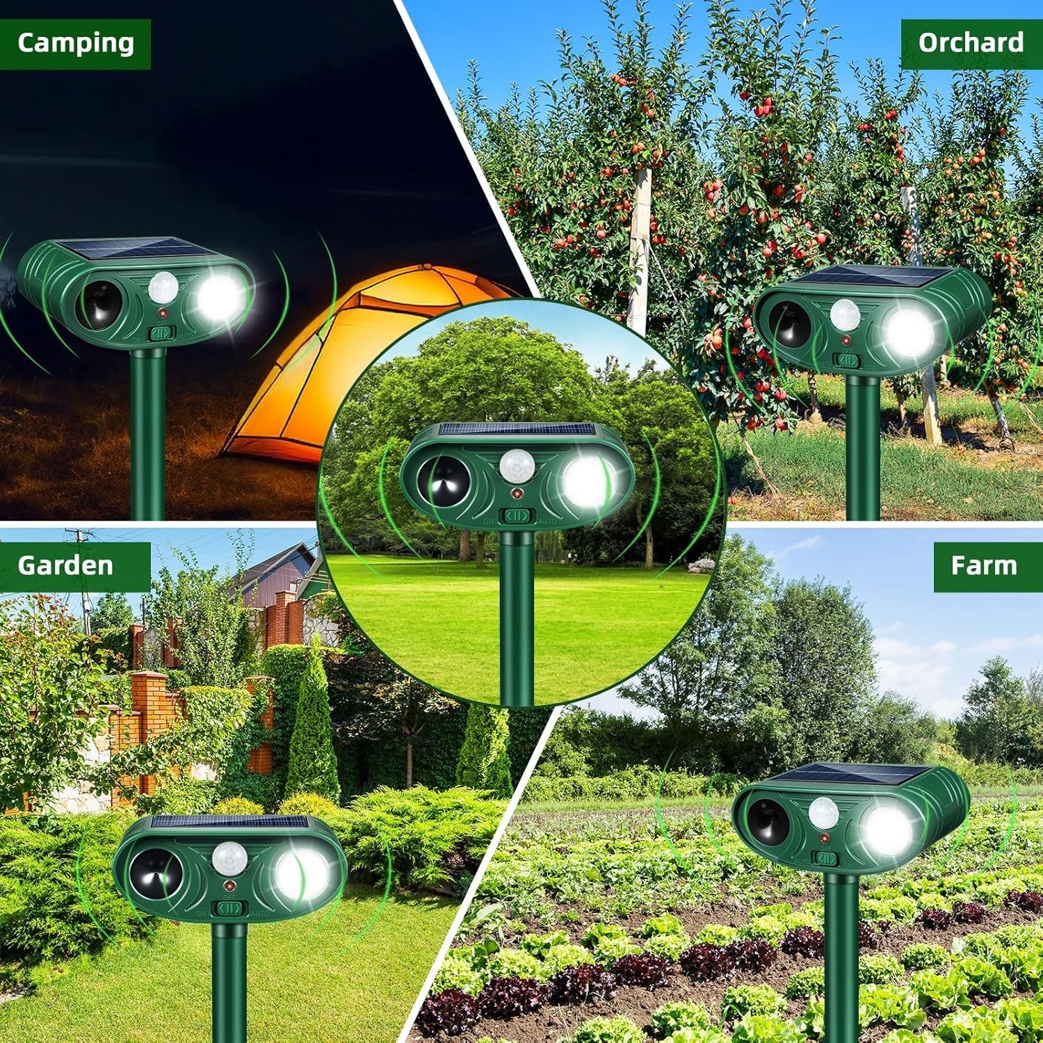 6Pack Ultrasonic Animal Repeller Outdoor Deer Repellent Devices with Light