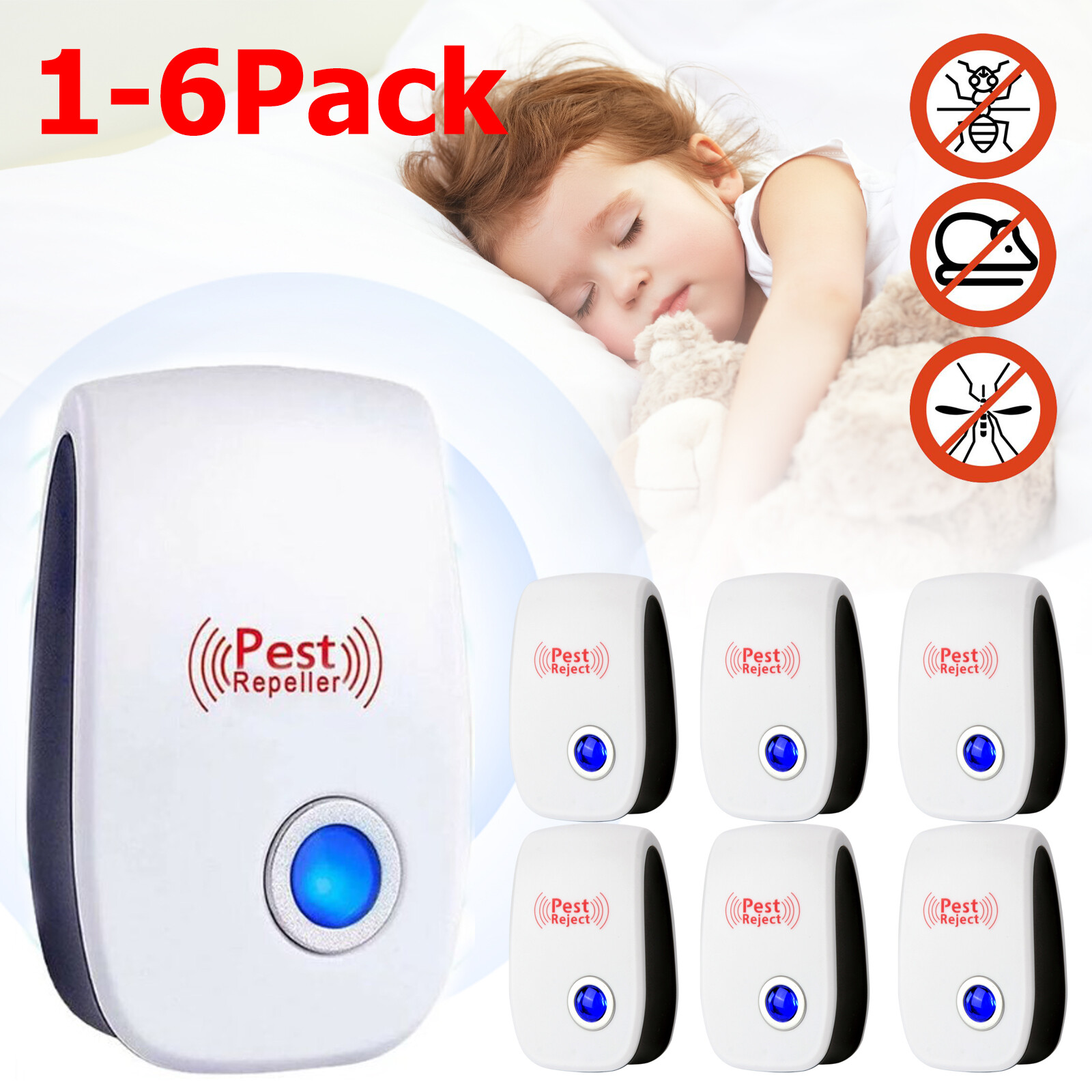 1-6Pack Electronic Plug in Sonic Repellent pest Control for Insects Roaches Mice