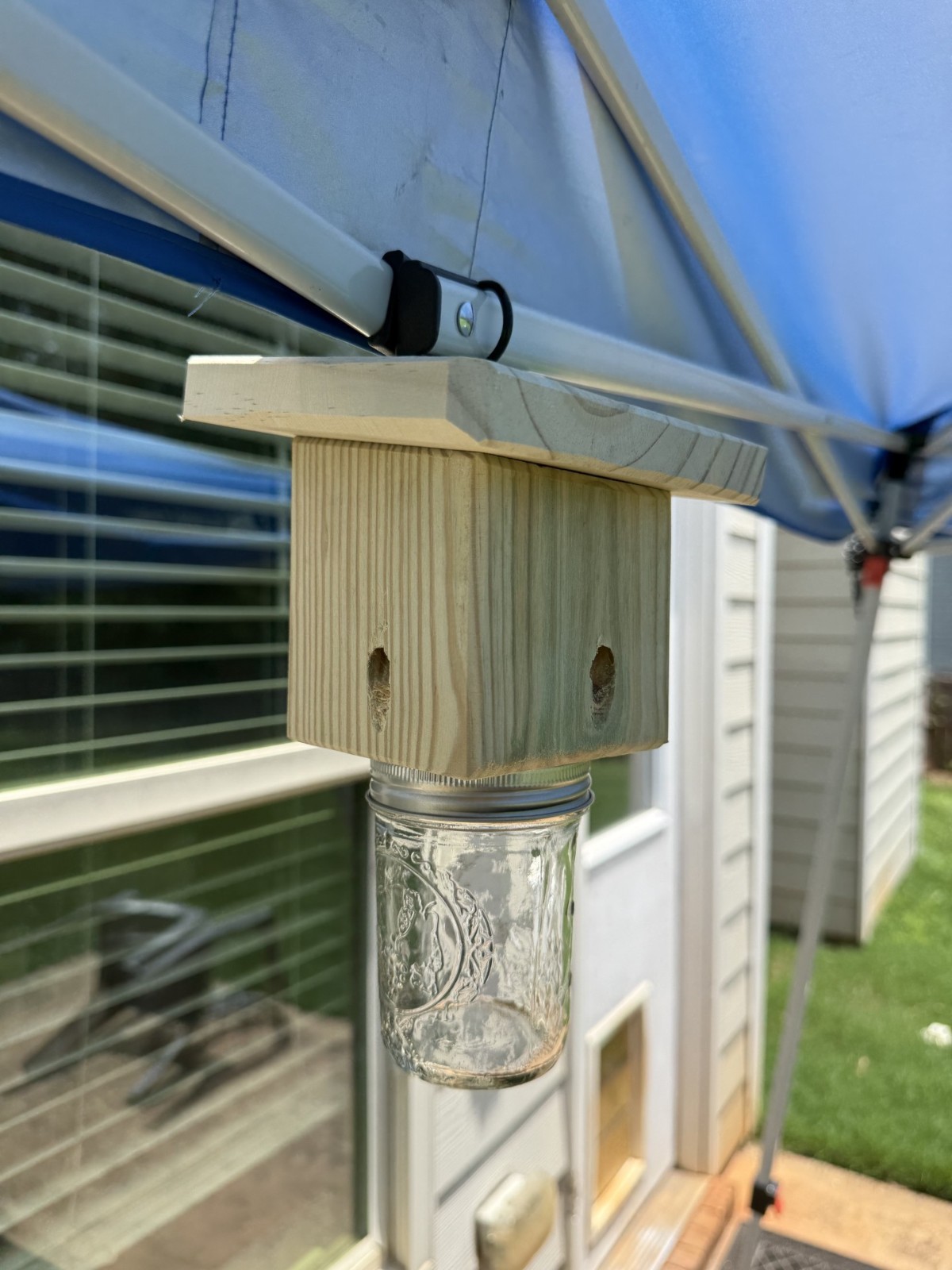 Handmade Set Of 2 Pine Carpenter Bee Traps w/ Jars and DClip Hook Free Shipping!