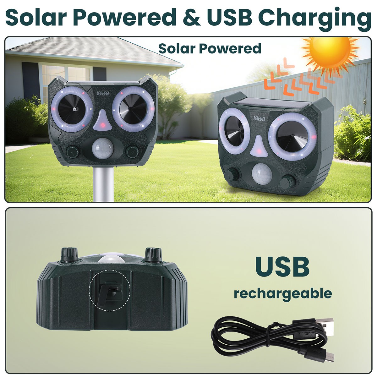 Repelente solar ultrasónico para animales para perros, gatos, pájaros y mapaches