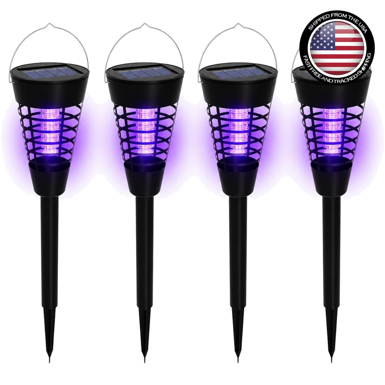 4 Pcs Solar Bug Zapper Waterproof Outdoor Mosquito Zapper Killer and Lighting Re