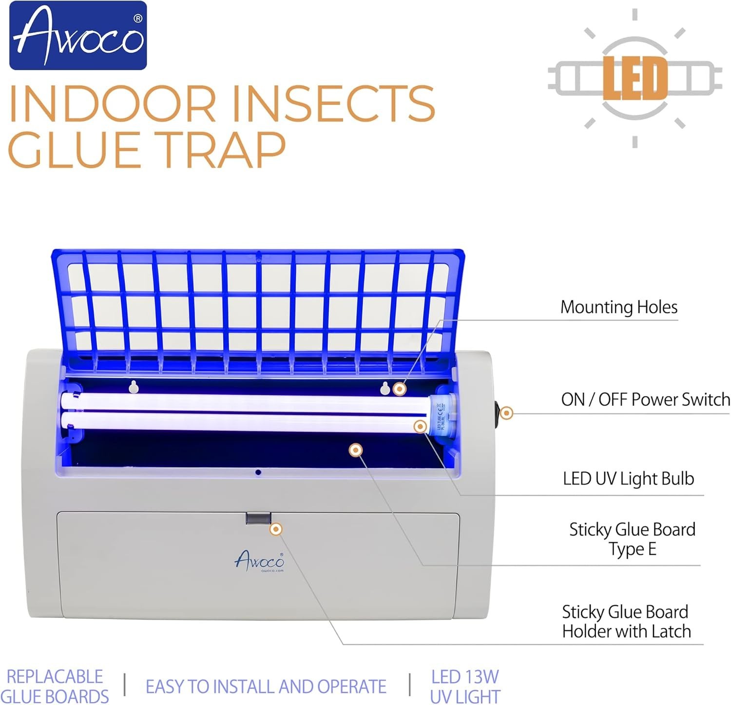 Upgraded LED UV Fly Trap with 6 Glue Boards – Modern Design for Indoor Use