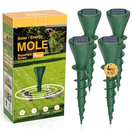 2026 Upgraded Solar Pest Repeller Stakes, Outdoor Ultrasonic Mole 4-Pack