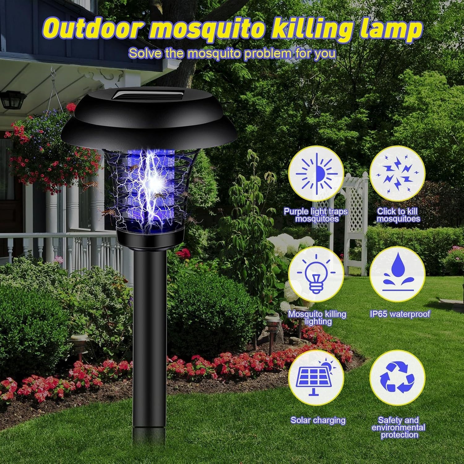 4 Pcs Solar Bug Zapper Waterproof Outdoor Mosquito Zapper Killer and Lighting Re