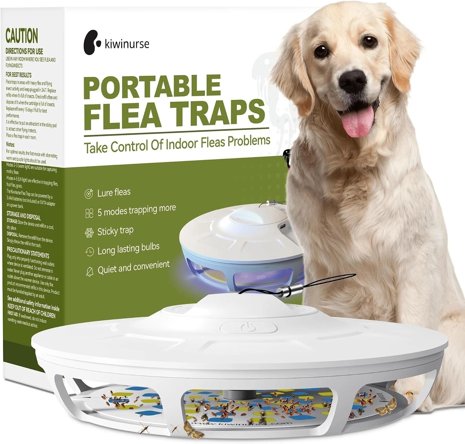 Indoor Portable Flea Trap with 5 Refill Pads, 9 Light Modes – Covers 600 ft²