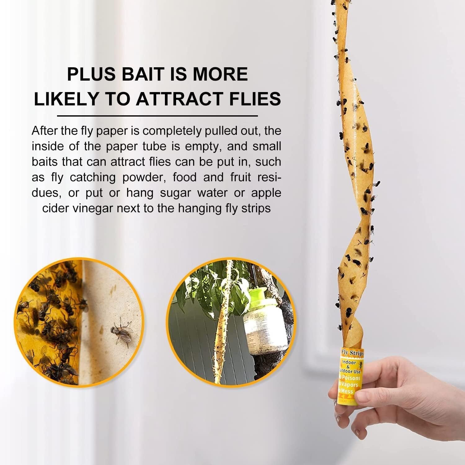 60 Pack Sticky Fly Strips Hanging Ribbon Paper Traps Indoor Outdoor Gnat Catcher