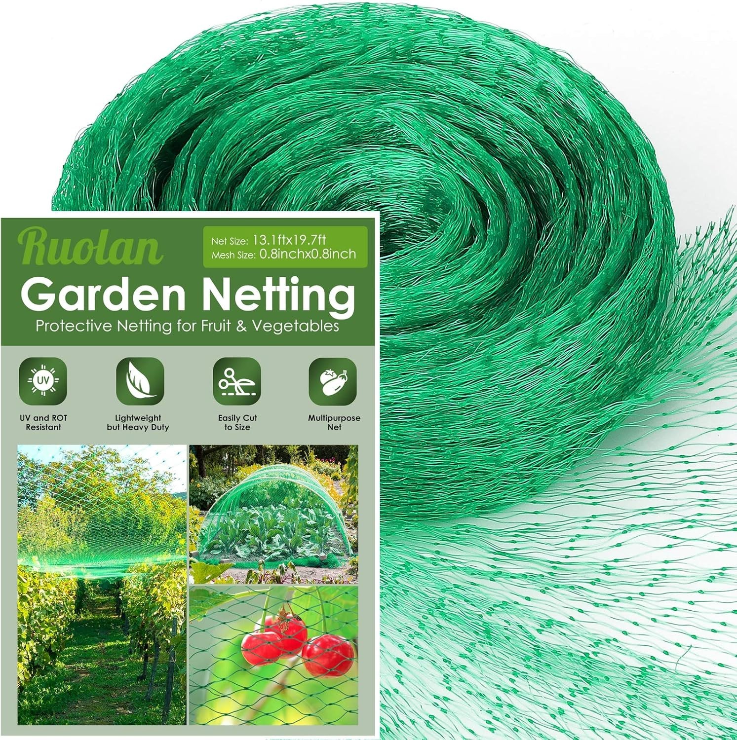 UV Resistant Green Polypropylene Garden Netting – 13×20 Ft for Plant Protection