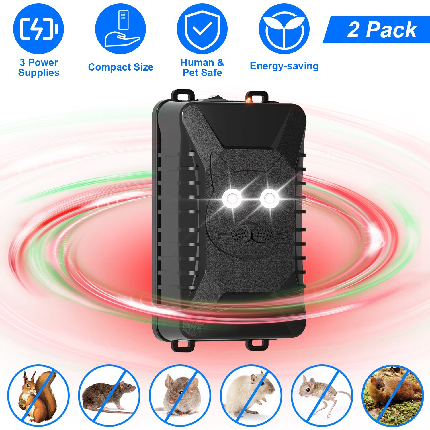 2 Pack Ultrasonic Rodent Repellent for Car Engines Under Hood Animal Repeller