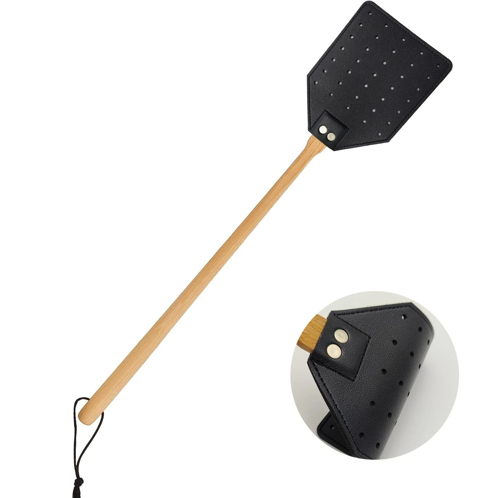 Heavy Duty Leather Fly Swatter, Long Handle Fly Swatter with Beech Wood Handl…