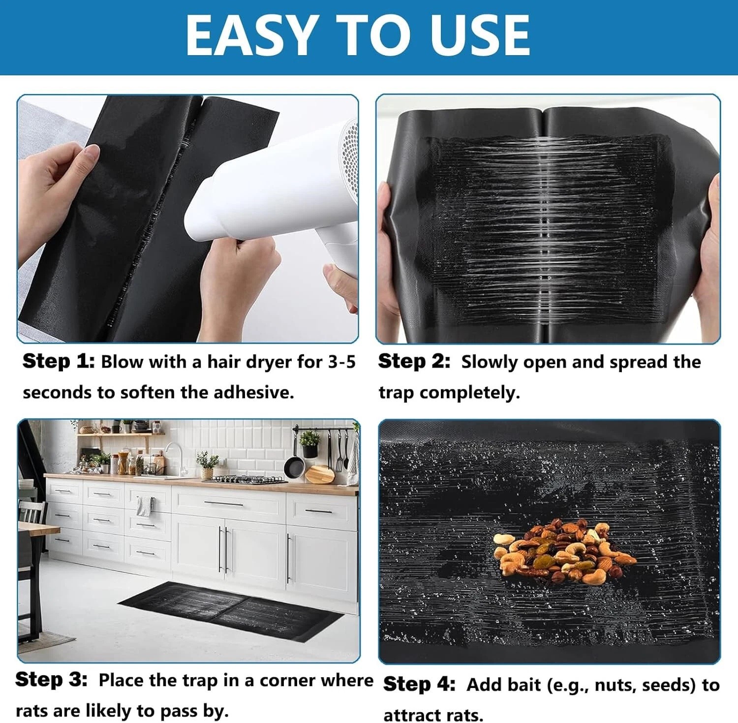 4 Pack Mouse Glue Traps 24 x 11inch Anti Slip Rat Snake Rodent Sticky Pads Pet