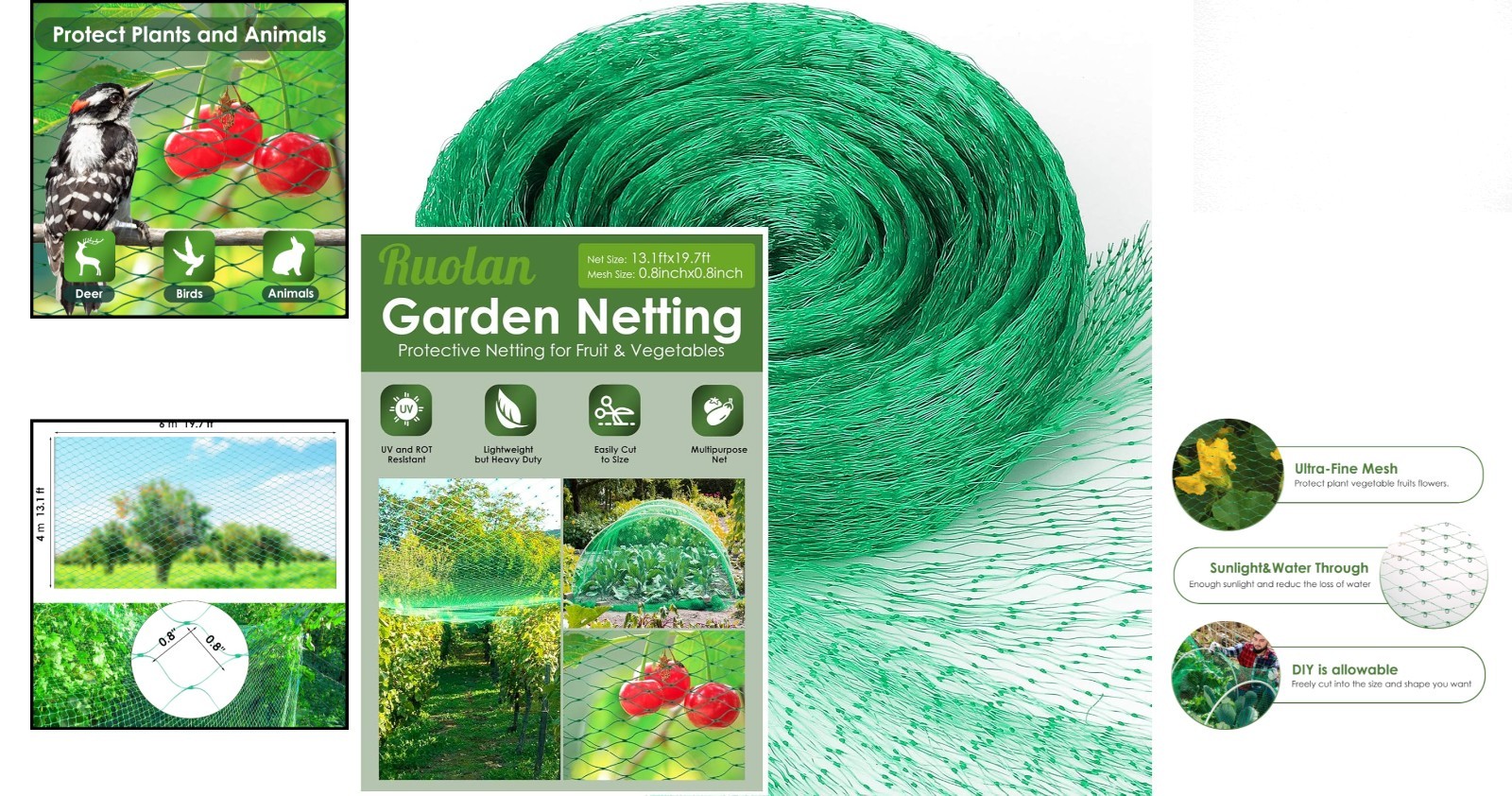 UV Resistant Green Polypropylene Garden Netting – 13×20 Ft for Plant Protection