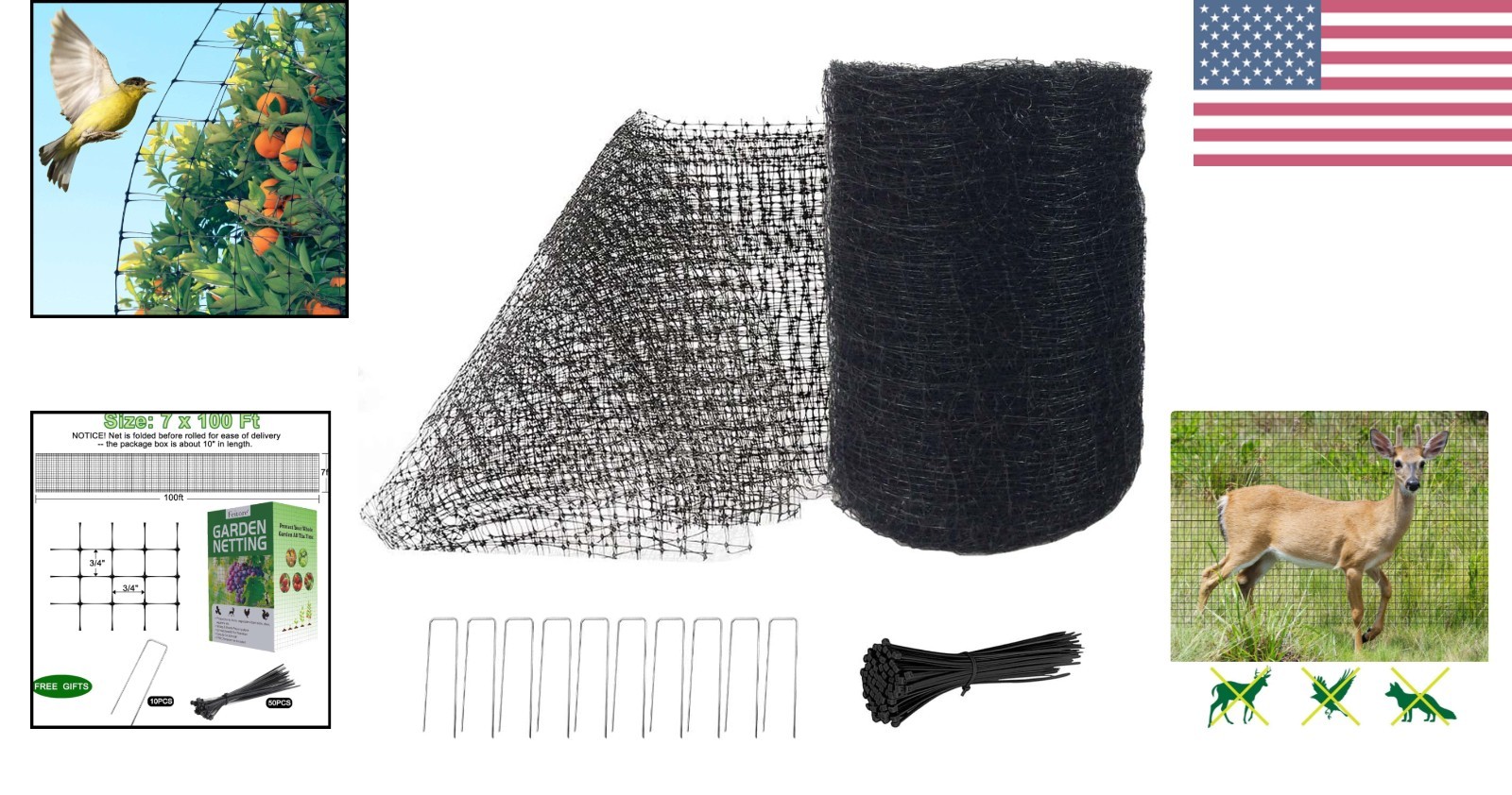 Reusable Black Polypropylene Deer Fence Netting – 7 ft x 100 ft for Plants