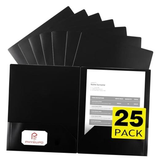 Pack 2 Pocket Folders,Heavy Duty Plastic Folders for Letter Size 25 Black