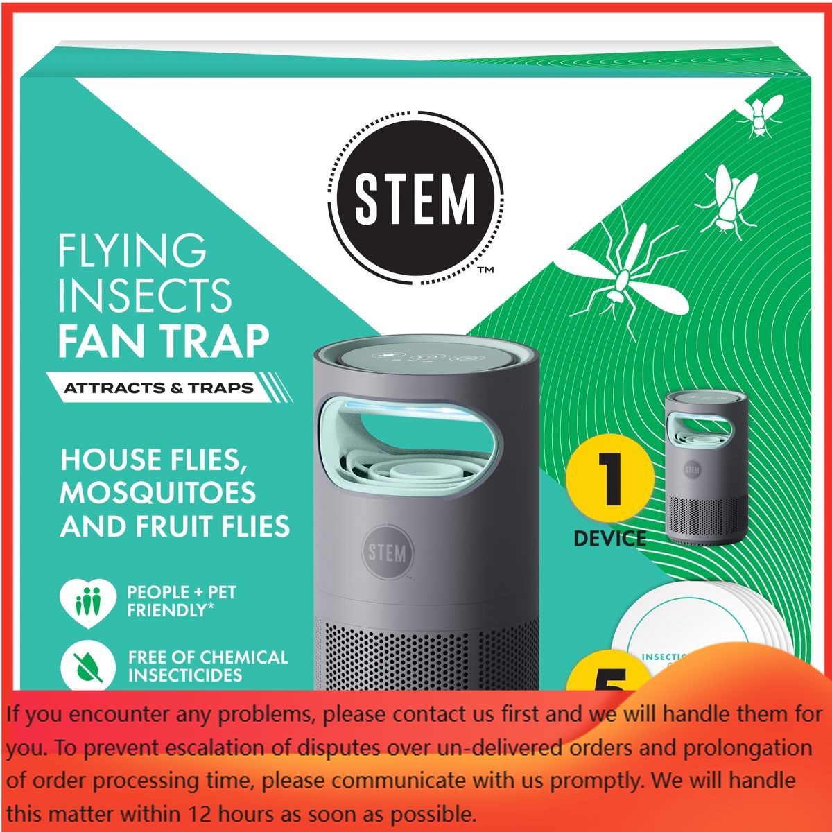 STEM Electric Fan Fruit Fly, Gnat & Fly Trap Starter Kit – 1 Unit + 5 Glue Traps