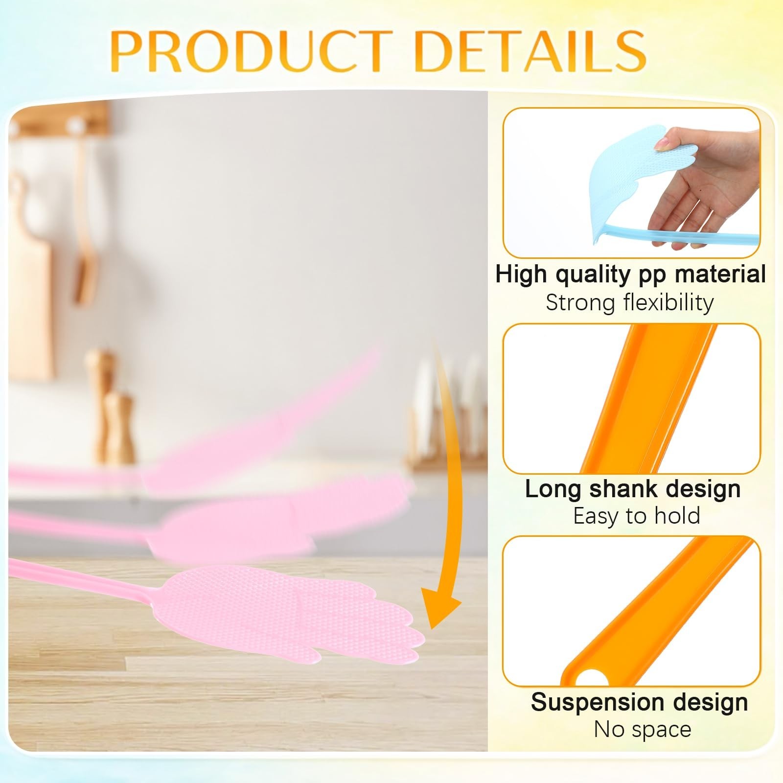 36 Pcs Long Handle Fly Swatter – Heavy Duty Manual Bug Killer, Assorted Colors