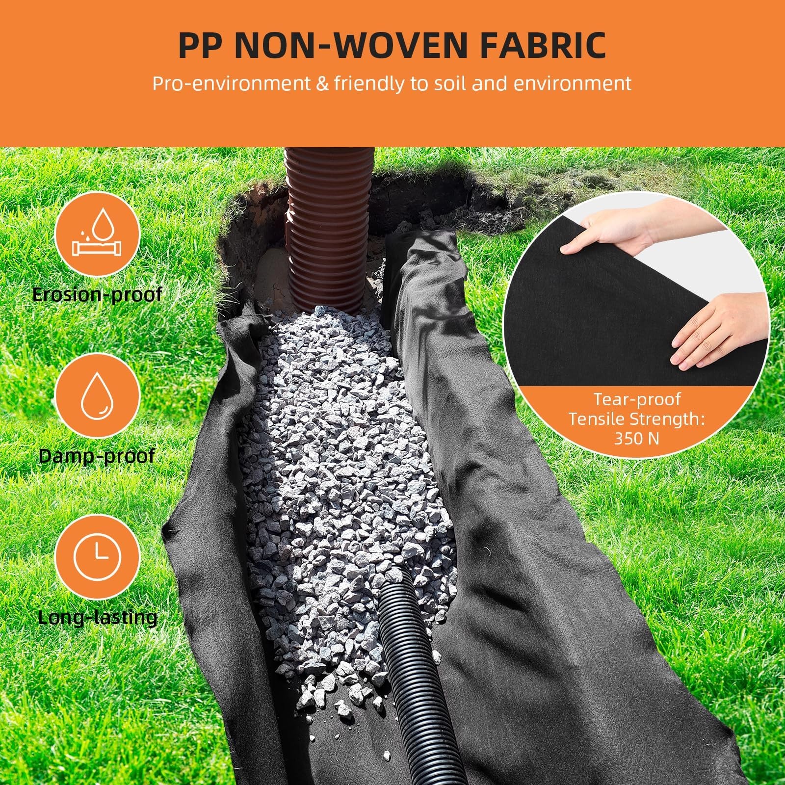 Geotextile Non Woven Fabric 6ft x 50ft 6oz Landscaping Drainage Construction