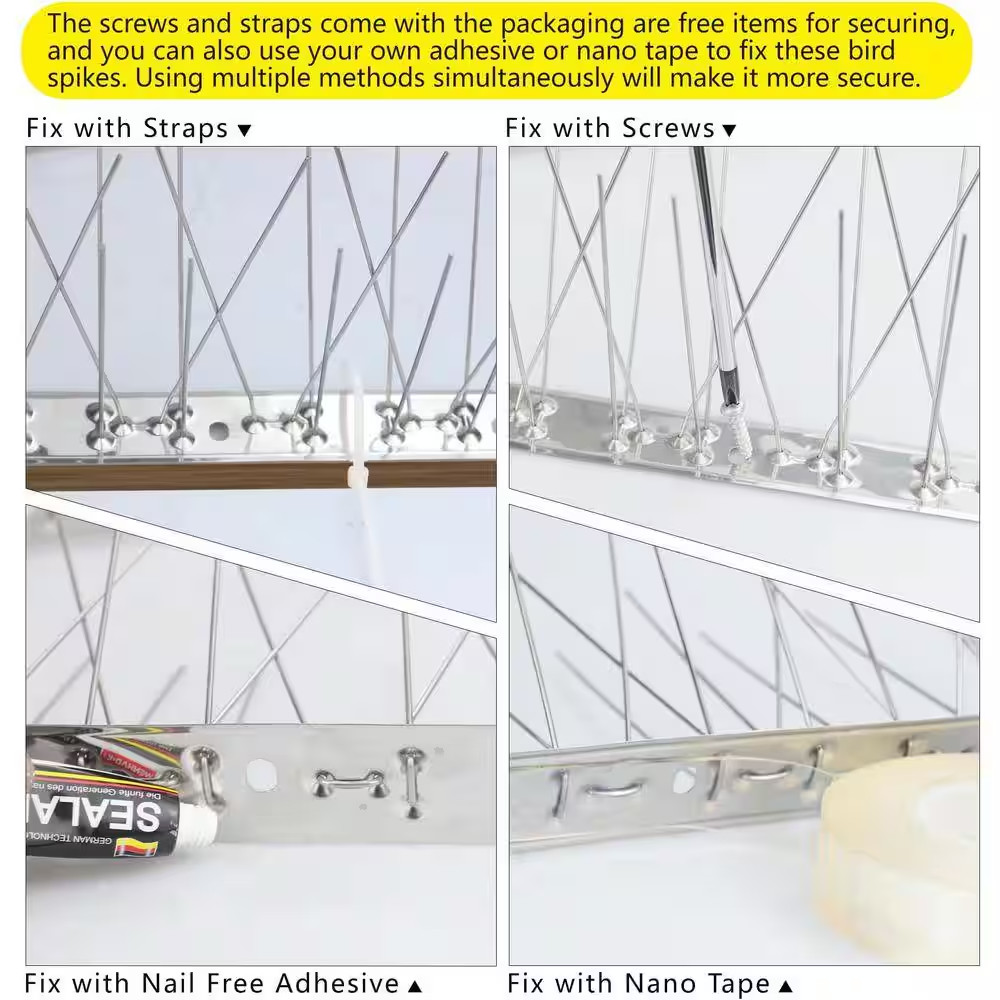 Bird Spikes Series 3.28 Ft. 1.1 In. Bird Deterrent Spikes Outdoor Stainless Stee