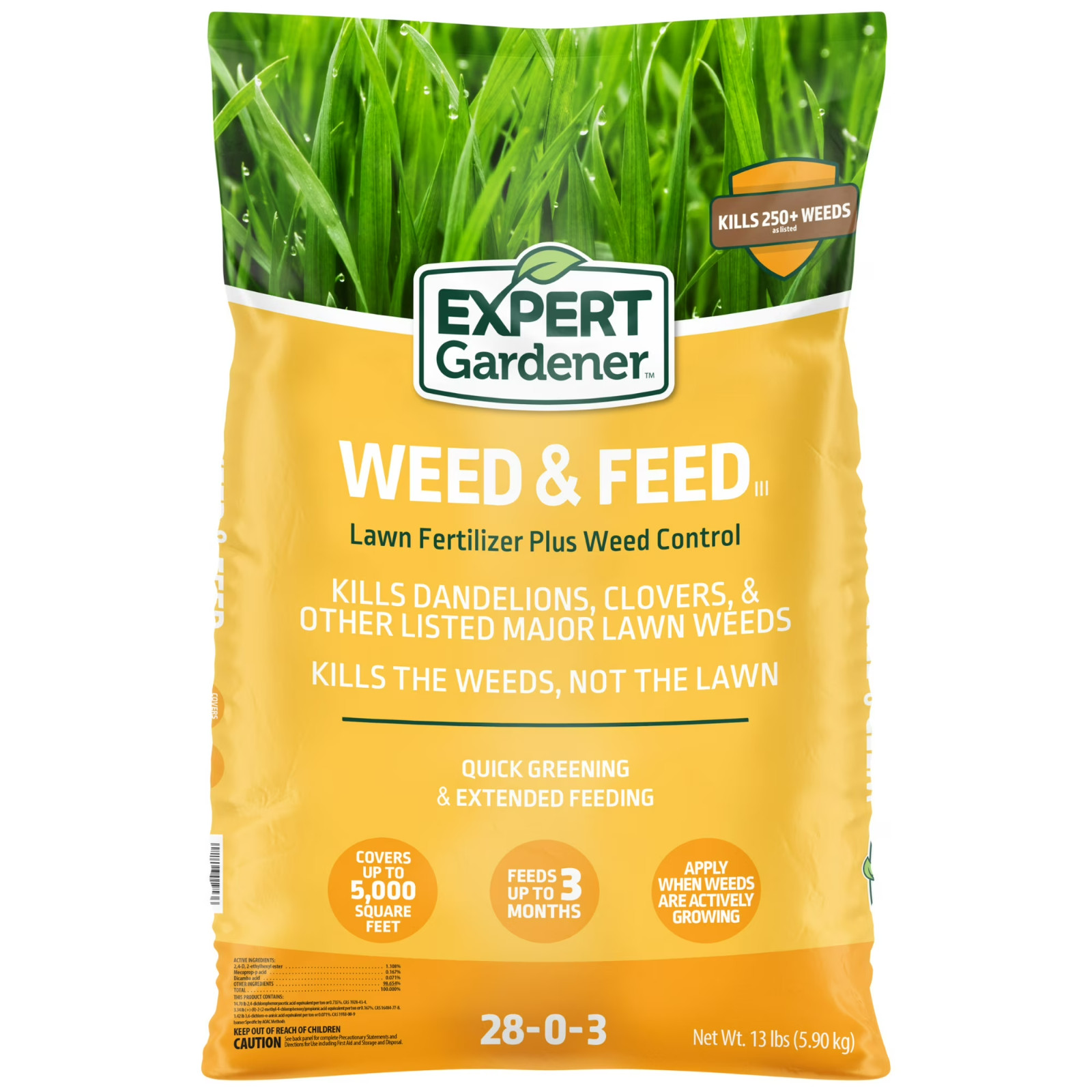 Weed & Feed 28-0-3 Lawn Fertilizer Crabgrass Control Kills 250+ Weeds 5,000 Sq F