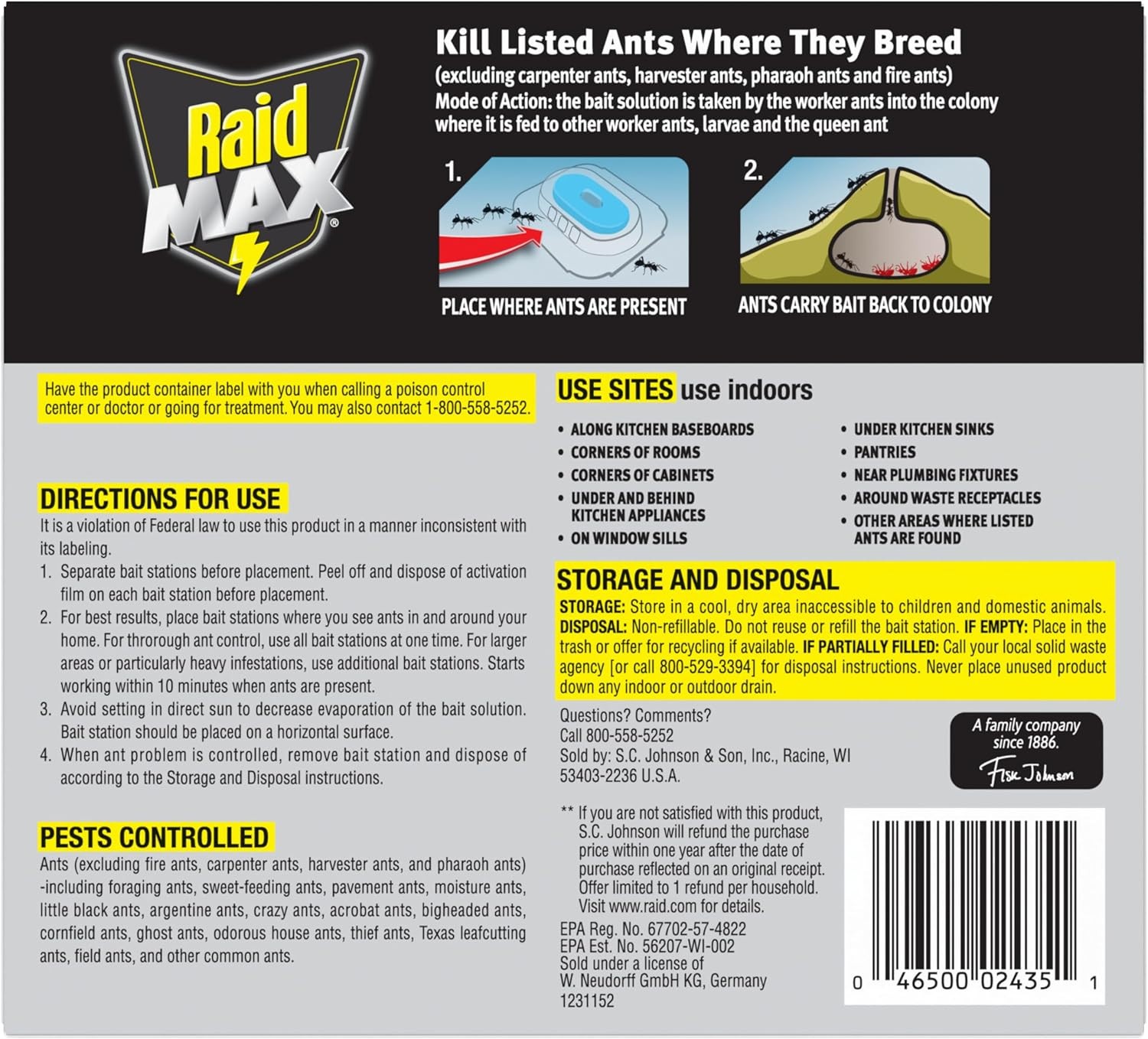 Raid Max Liquid Ant Bait Kills Ants Where They Breed Indoor and Outdoor 8 Baits