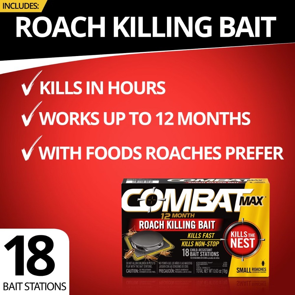 Combat Max 12 Month Roach Killing Bait Small Roach Bait Station – 18ct