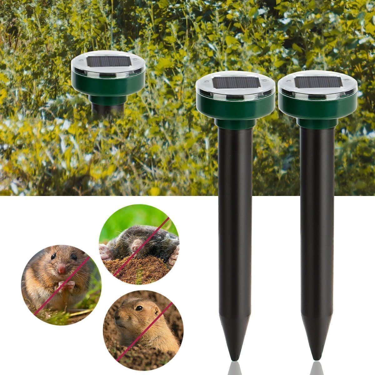 2/4Pcs Solar Power Ultrasonic Mice Gopher Mole Pest Snake Repellent Repeller USA