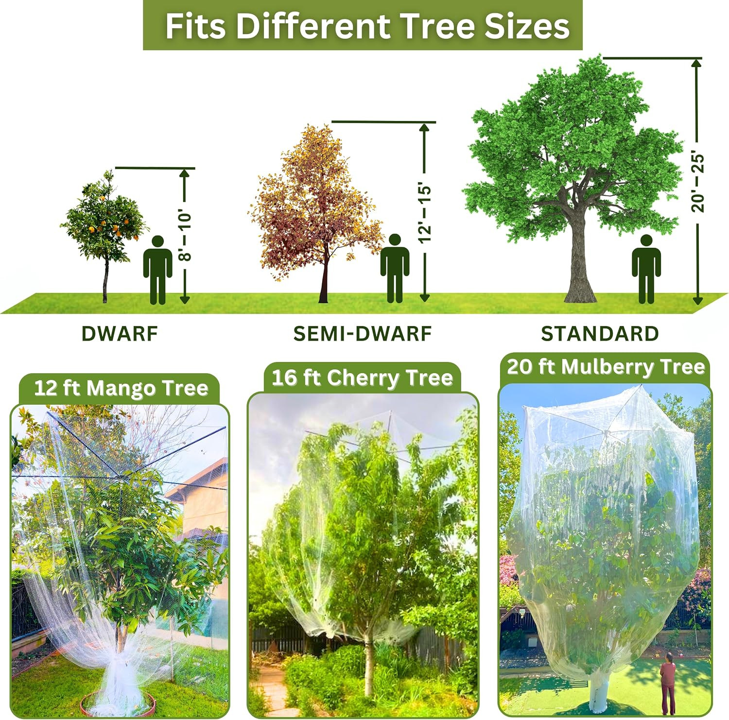 Fiberx Large Fruit Tree Netting Frame Kit, 50X50 FT Bird Netting Nylon Garden Pr