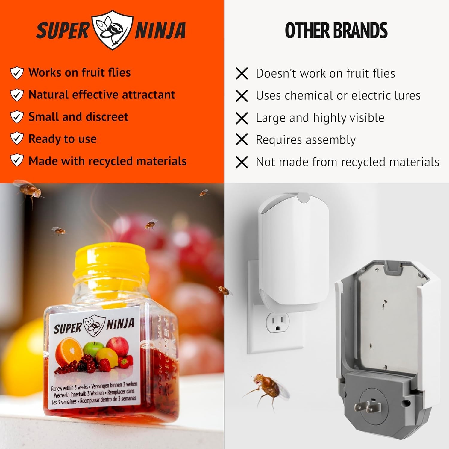 Super Ninja Fruit Fly Traps for Indoors – 4 Pack, Highly Effective Fruit Fly Cat