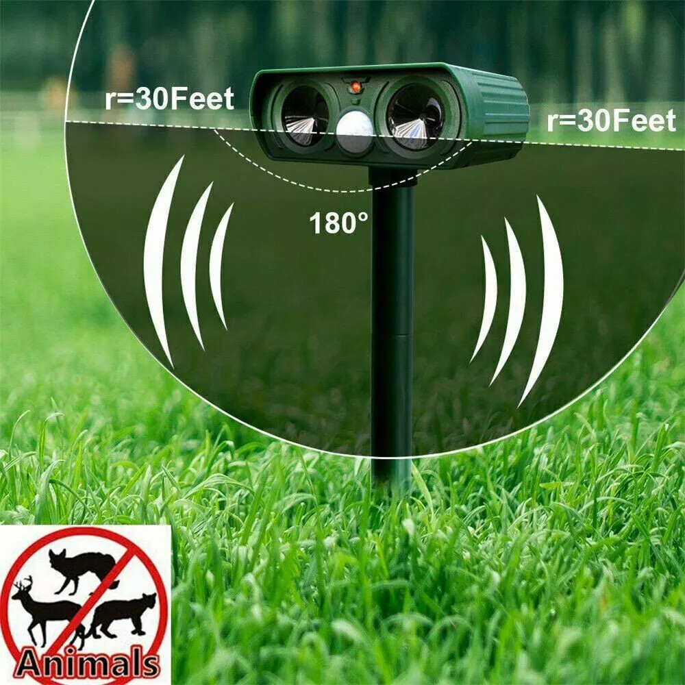 4 Pack Animal Repeller Ultrasonic Solar Power Outdoor Pest Cat Mice Deer Sensor
