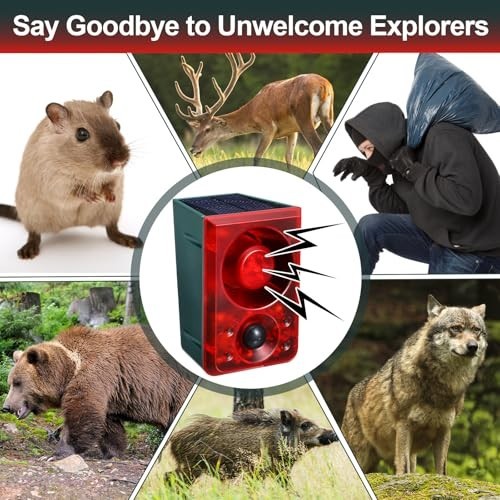 4 Pcs Solar Motion Sensor Alarm – Animal Deterrent, 130dB Sound, USB Control, 3