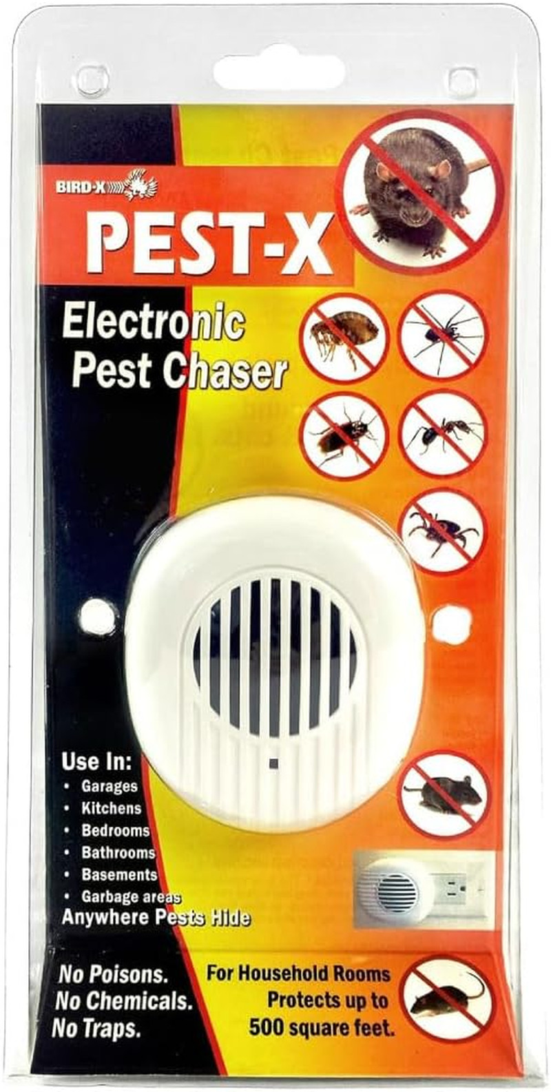 Pest-X, Rodent and Insect Chaser, Ultrasonic Plug-In Device for Indoor Areas, Co