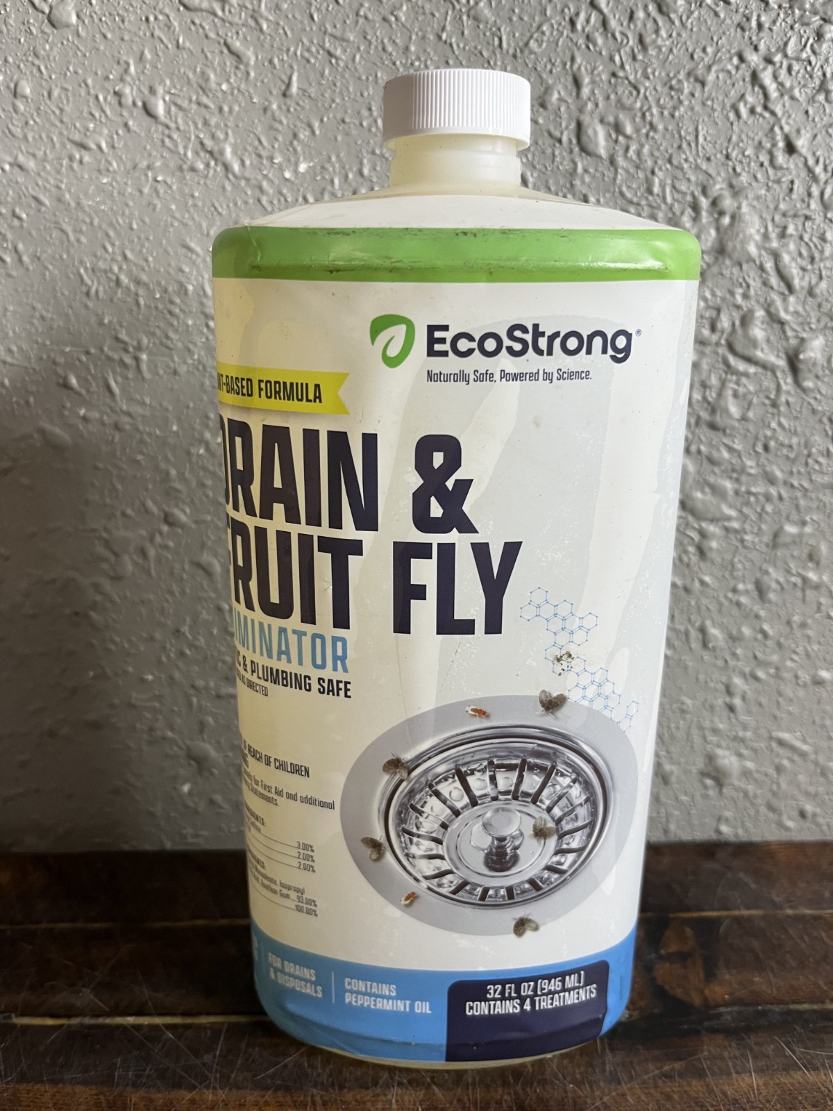 EcoStrong Drain & Fruit Fly Eliminator 32oz Plumbing Safe Peppermint Oil