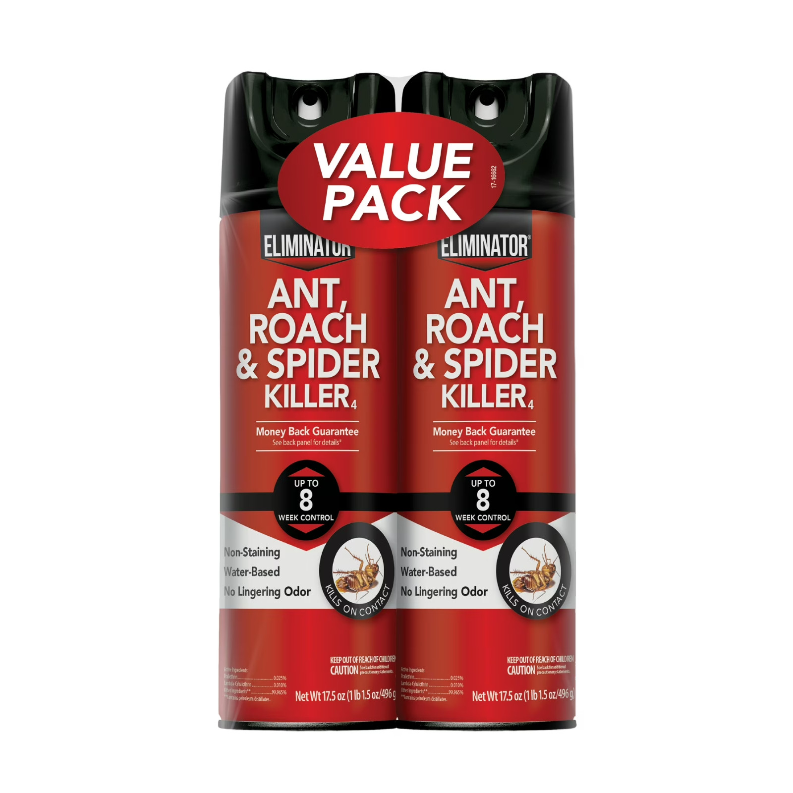 Eliminator Ant Roach & Spider Killer Aerosol Spray, Twin Pack, 17.5 oz Each