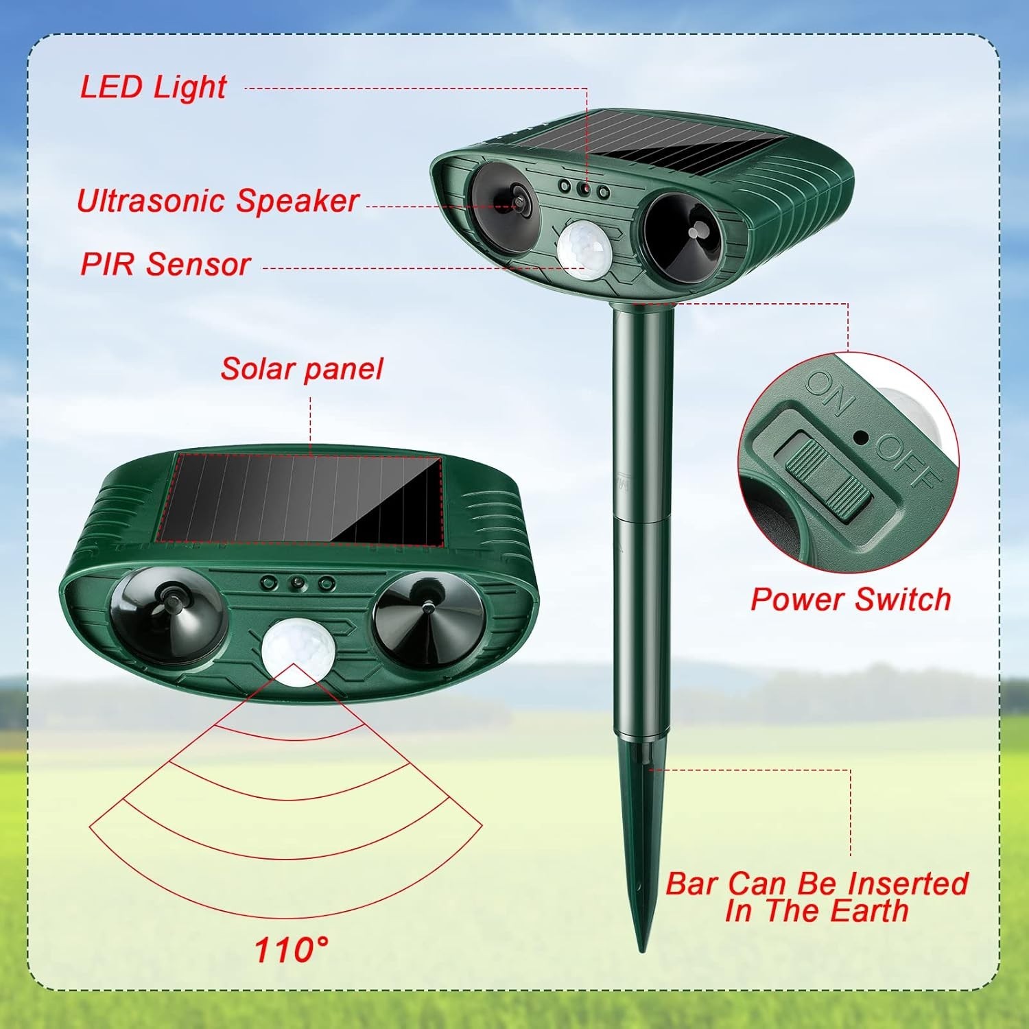 Waterproof Ultrasonic Animal Repellent with Motion Sensor – Modern Green Design