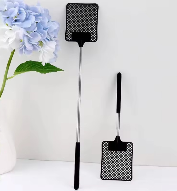 1 pc Black Creative Fly Swatter Stainless Steel Extendable Mosquito Swatter Tool