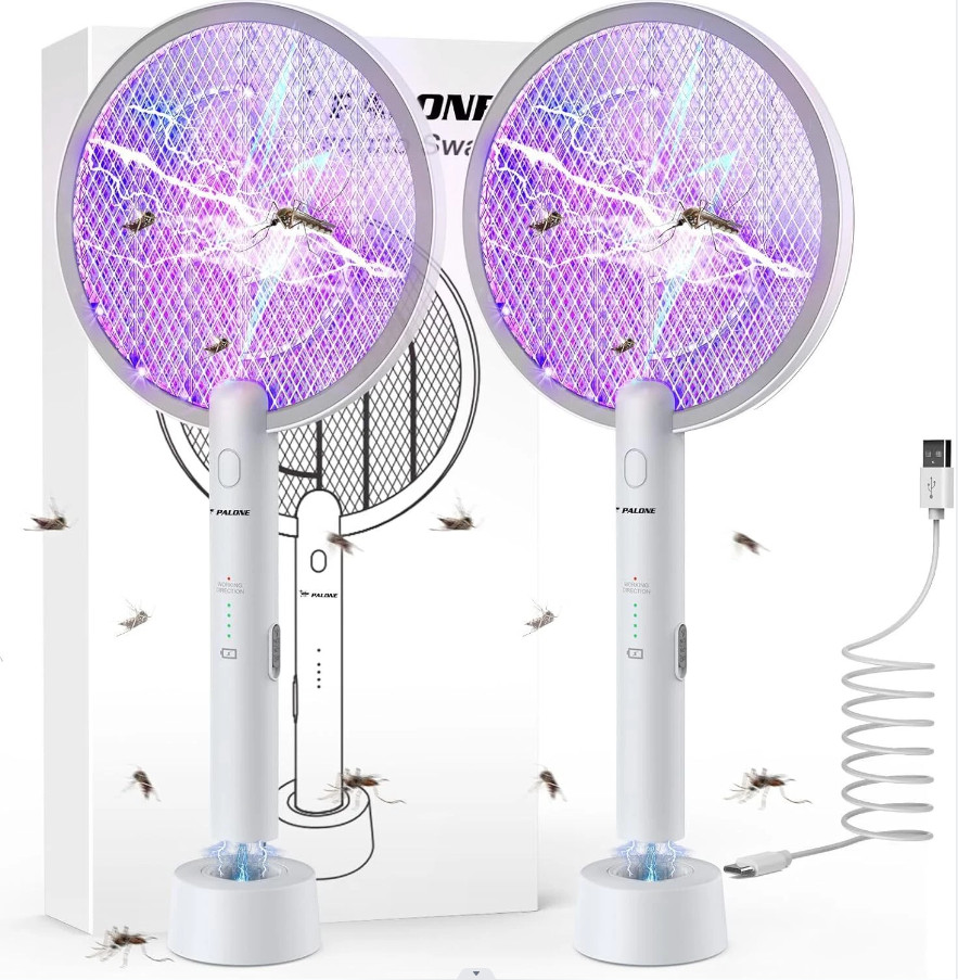 2Pack New Electric Fly Swatter 4000V Bug Zapper Racket,Rechargeable,3-Layer Mesh