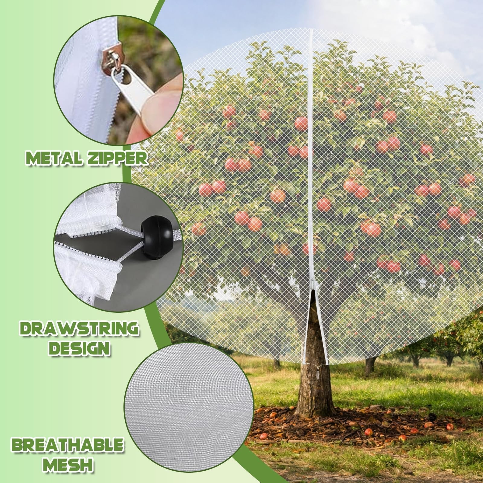 1Pcs 20ft x 20ft Extra Large Fruit Tree Netting Cover with Zipper and Drawstr…