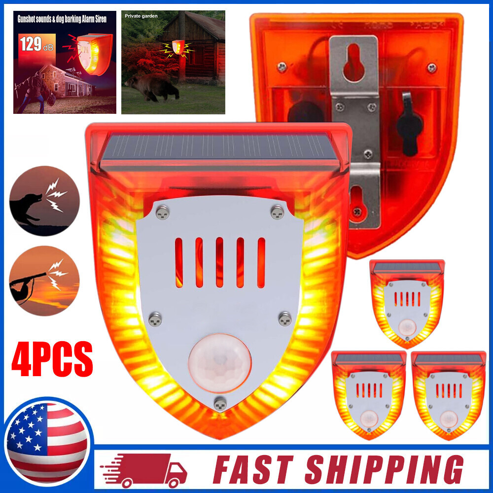 1-4pcs Outdoor Solar Motion Sensor Alarm Lamp Gunshot Sounds & Dog Barking Sound