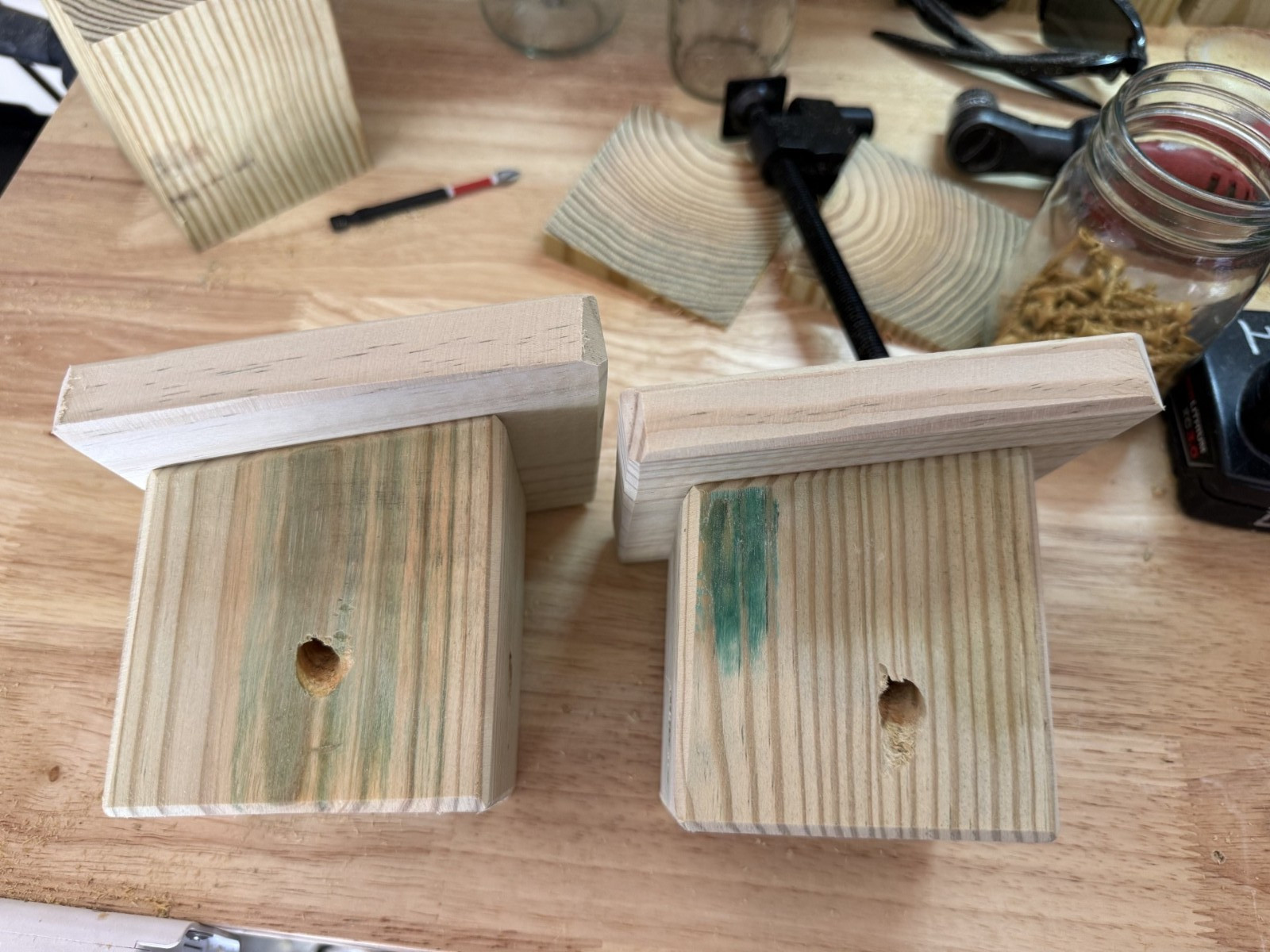 Handmade Set Of 2 Pine Carpenter Bee Traps w/ Jars and DClip Hook Free Shipping!