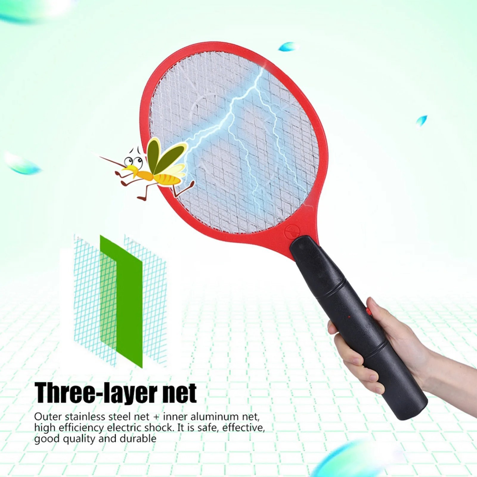 Electric High-voltage Electric Fly Swatter Mosquito Racket Bug Zapper Killer