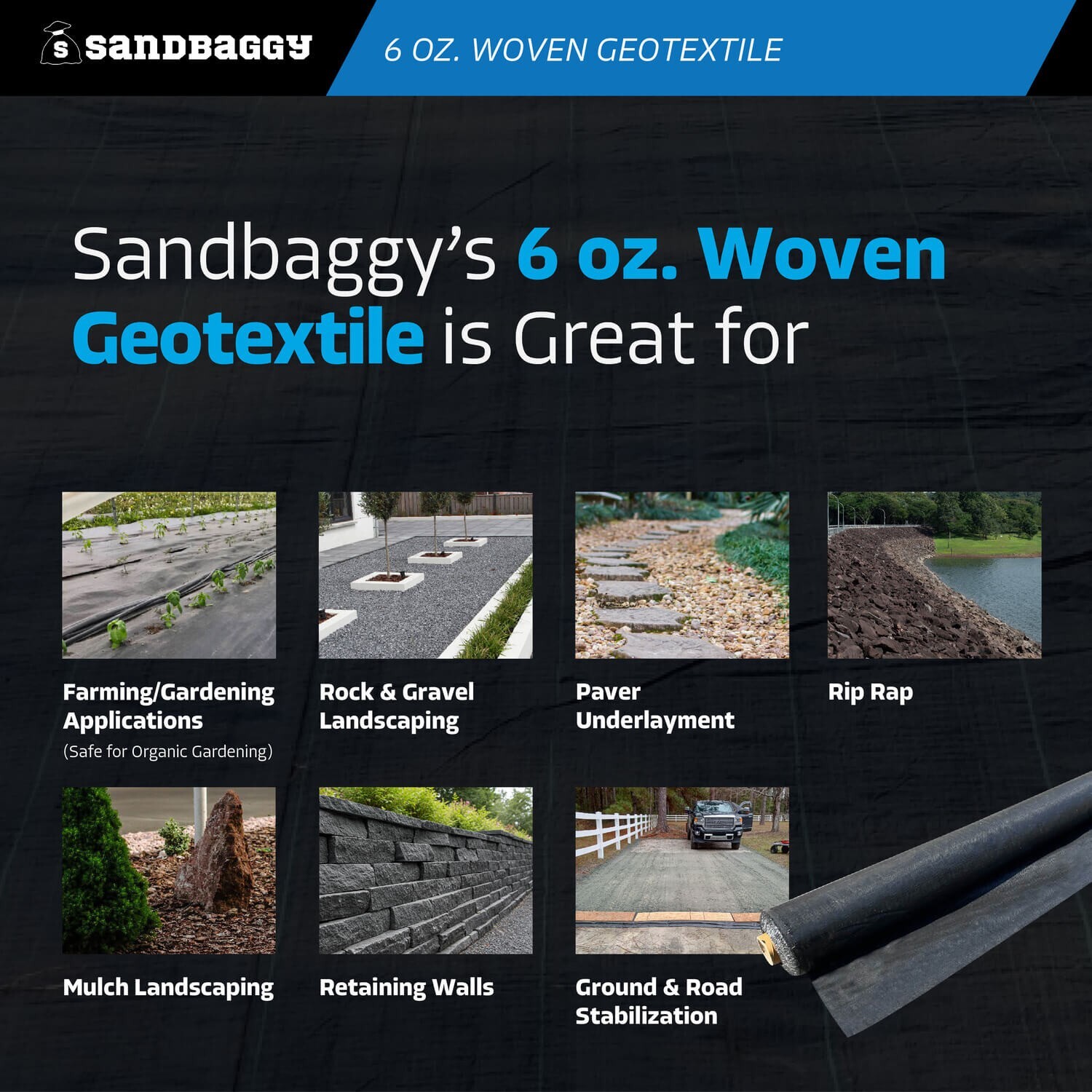 Sandbaggy 6 oz Woven Geotextile Landscape Fabric | 50 Year Fabric | 2x Thicker