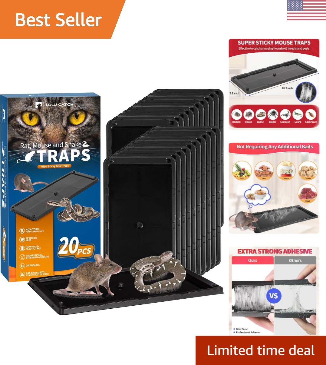 20 Pack Pre-Baited Heavy Duty Glue Traps, Non-Toxic & Family Safe Pest Control